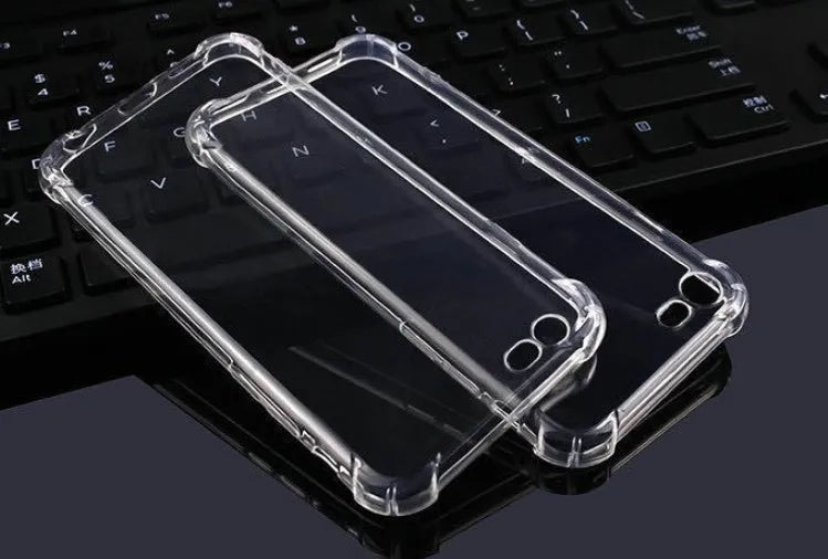 Transparent shockproof TPU iPhone case showing clear back cover design with visible Apple logo