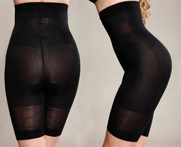 Women's seamless high-waist shapewear shorts in black and nude colours on a mannequin