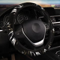 Car steering wheel cover without inner ring, elastic band, imitation leather, sports style, black red colour