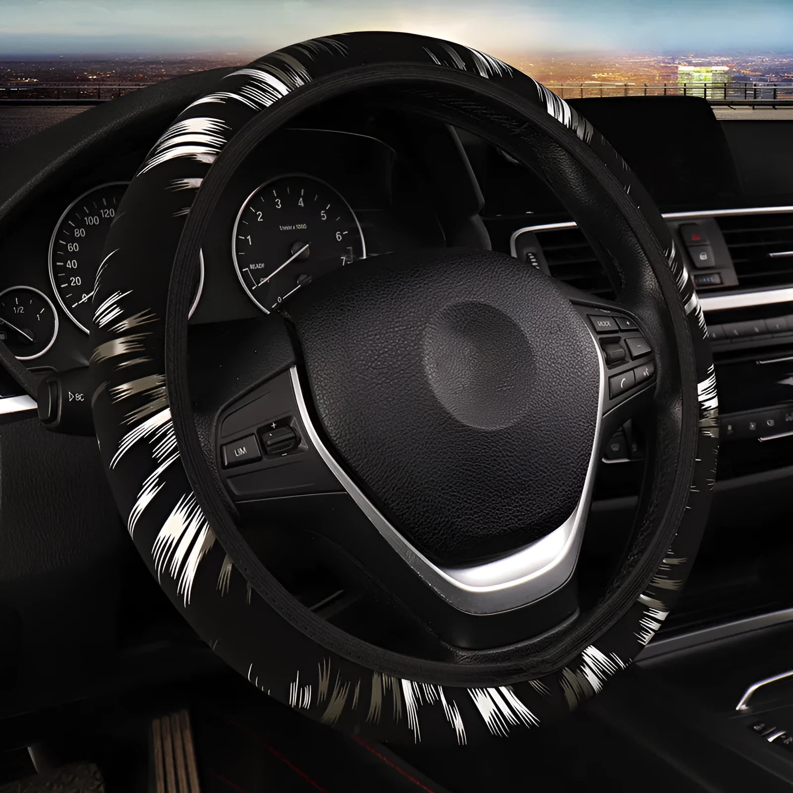 Car steering wheel cover without inner ring, elastic band, imitation leather, sports style, black red colour