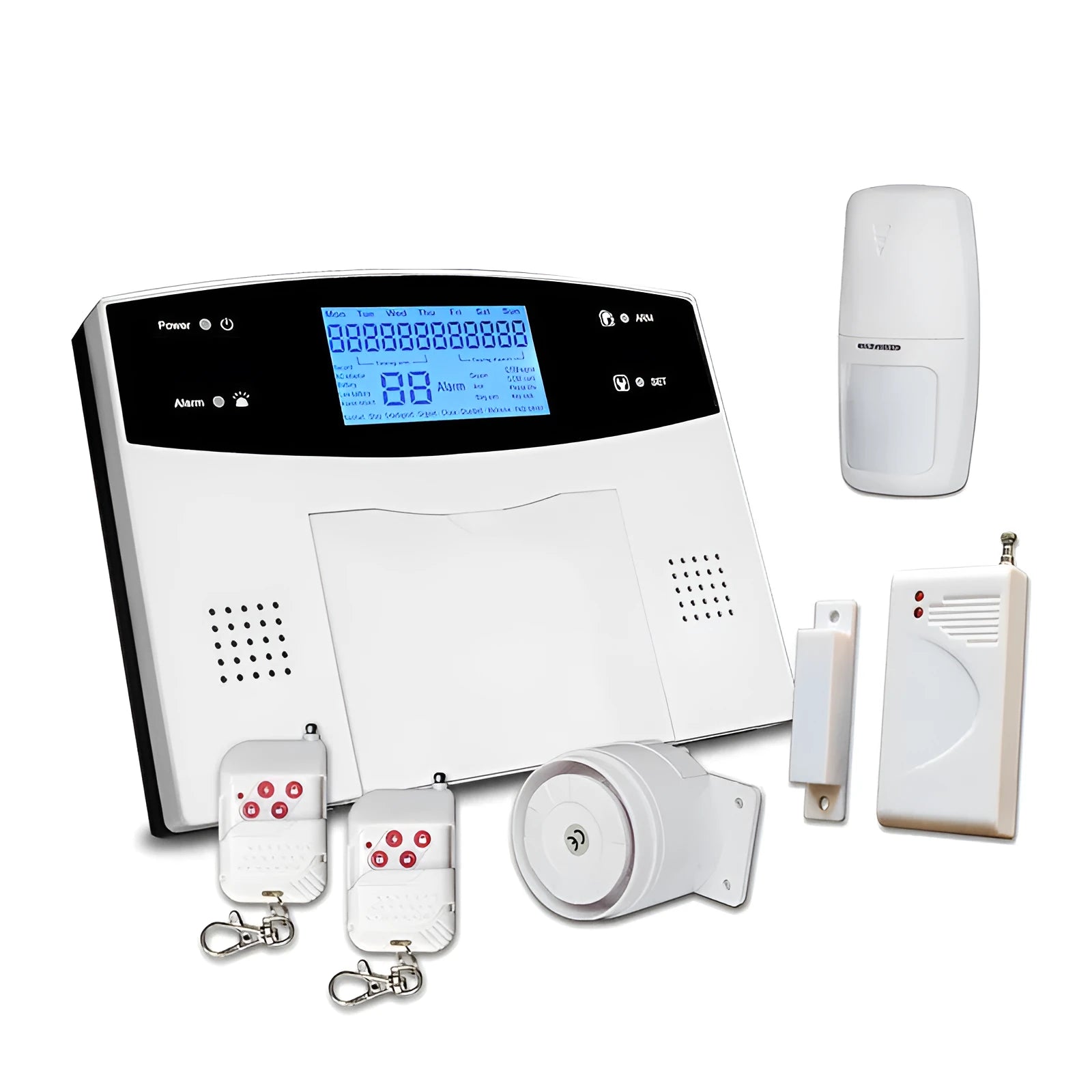 White dual network anti-theft alarm host with mobile card and phone line alarm capability