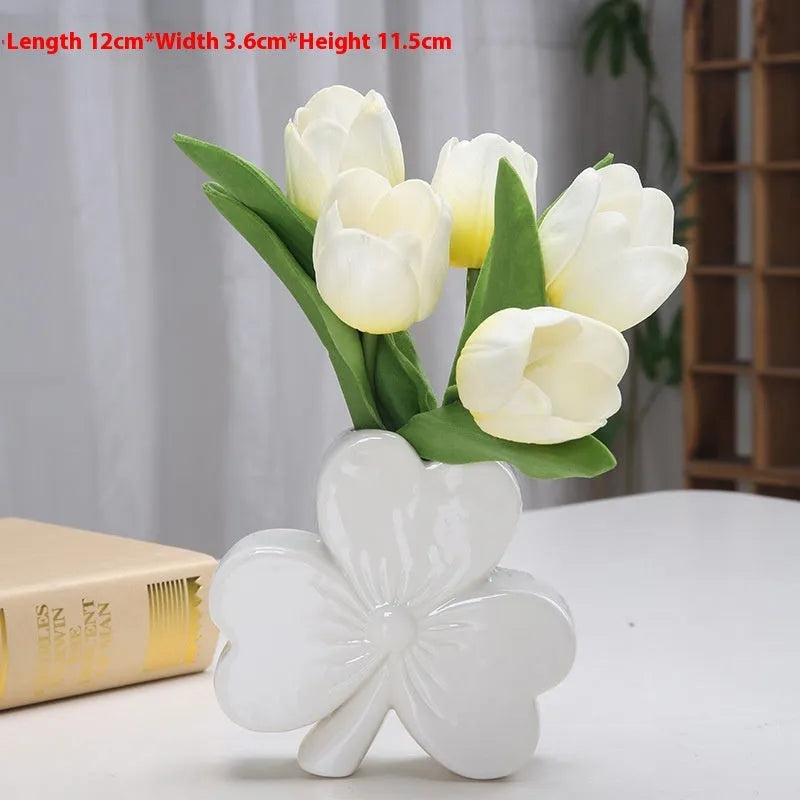 Square white porcelain vase in European style for desktop flowers.