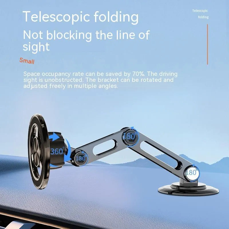All-metal magnetic car phone holder in black, silver, gold, and rose gold colours with magnetic rings and adhesive pads