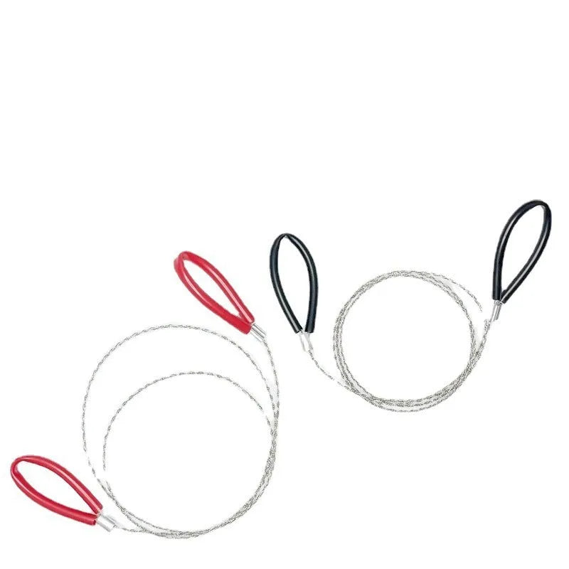 German stainless steel survival wire saw with leather hand case showing extended wire blade