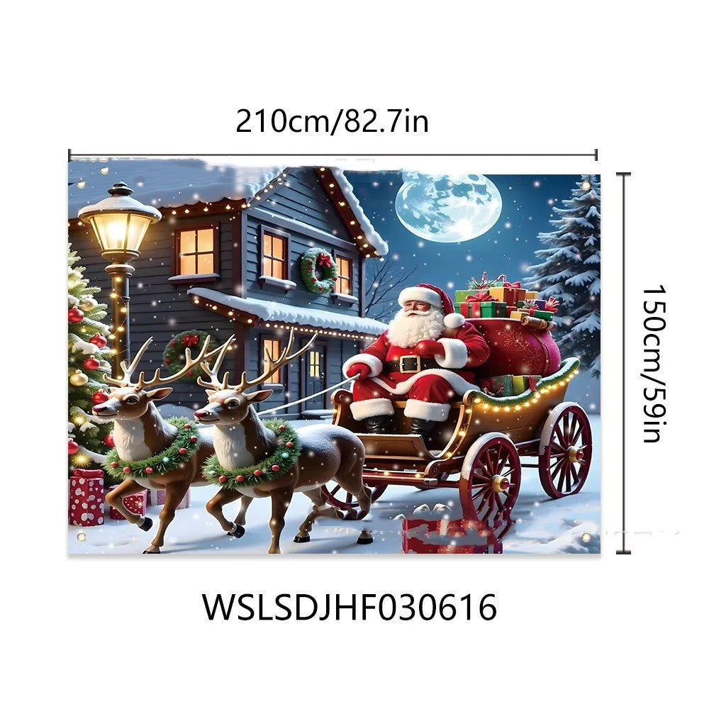 Red Christmas banner with Santa Claus and gift scene decoration