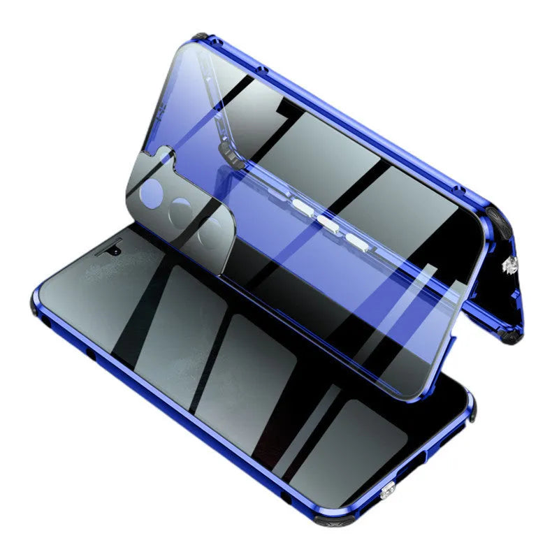 Black anti-peeping magnetic clamshell phone case for Samsung Galaxy phone, showing closed design.