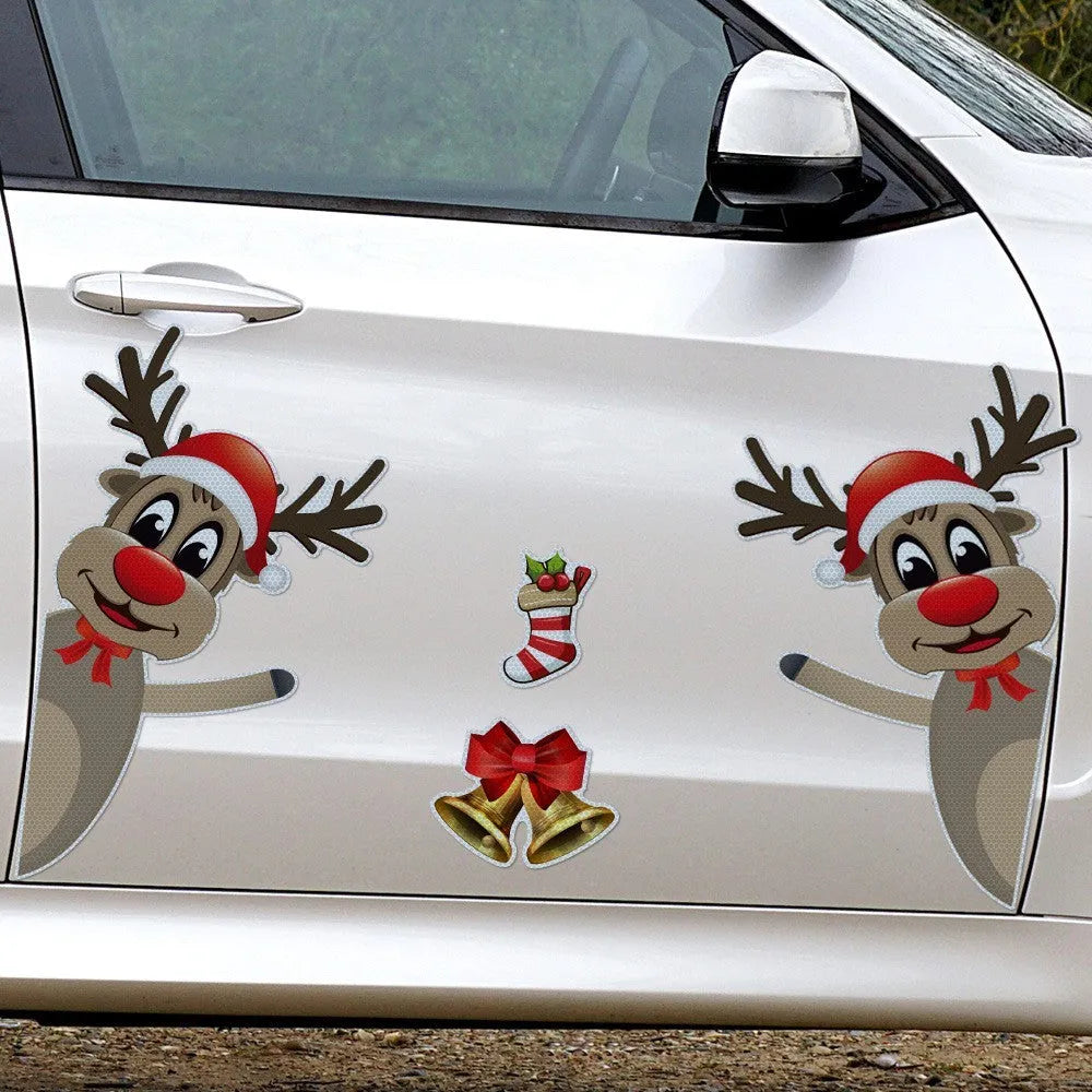 Christmas elk bell design magnetic bumper stickers with reflective luminous properties on vehicle