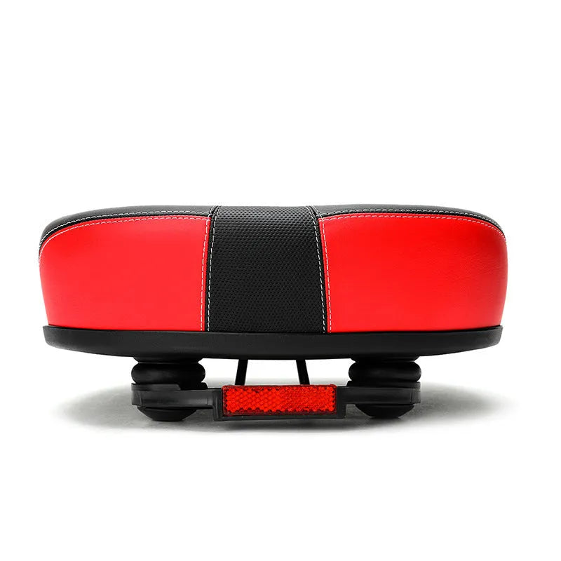 Thickened plus size bicycle saddle with PU pattern in red, grey, or light brown colours