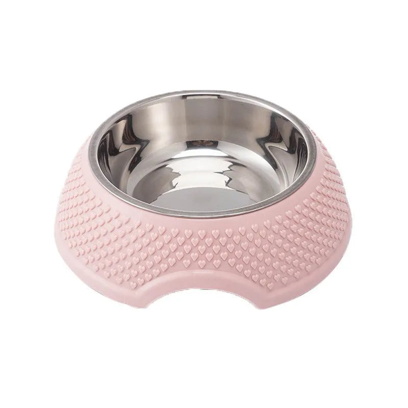 Blue stainless steel pet bowl with non-slip base for dog or cat food and water