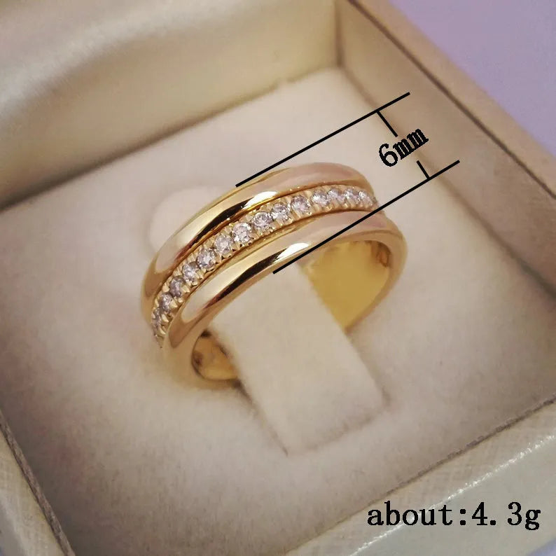 Copper ring with gold plating and inlaid zircon stones geometric design gold colour