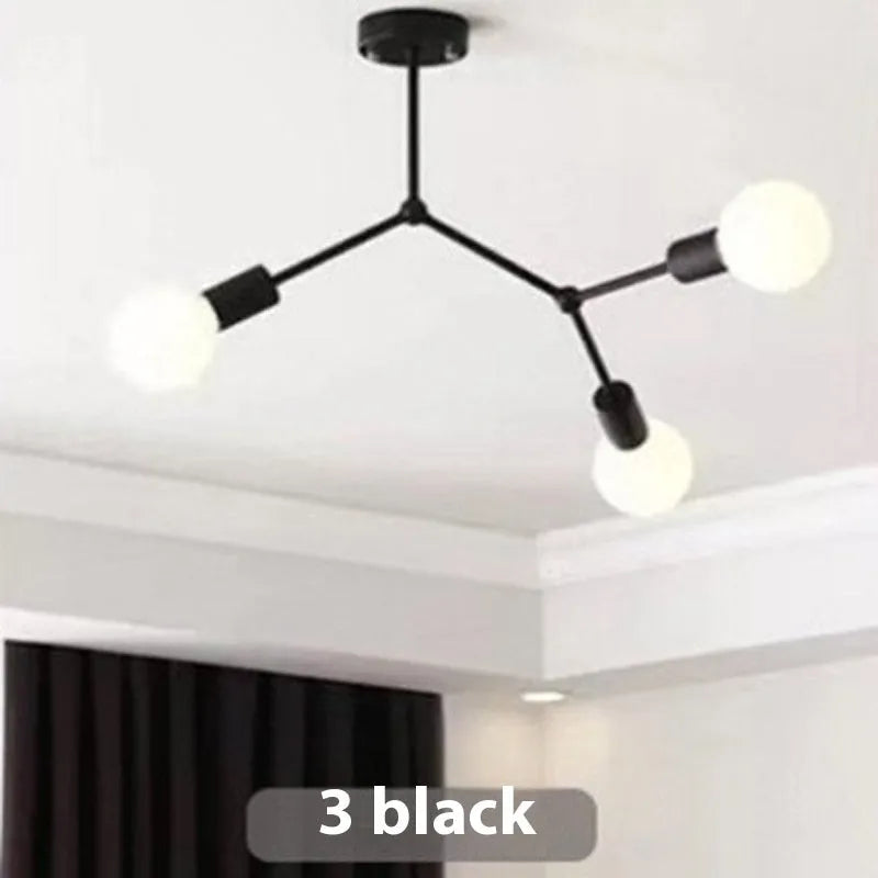 Nordic style iron ceiling lamp with multiple light heads in black or white finish