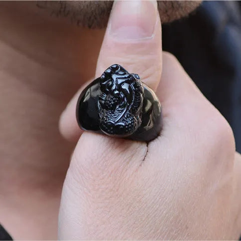 Natural gold sheen obsidian pixiu men's thumb ring alloy band size No19