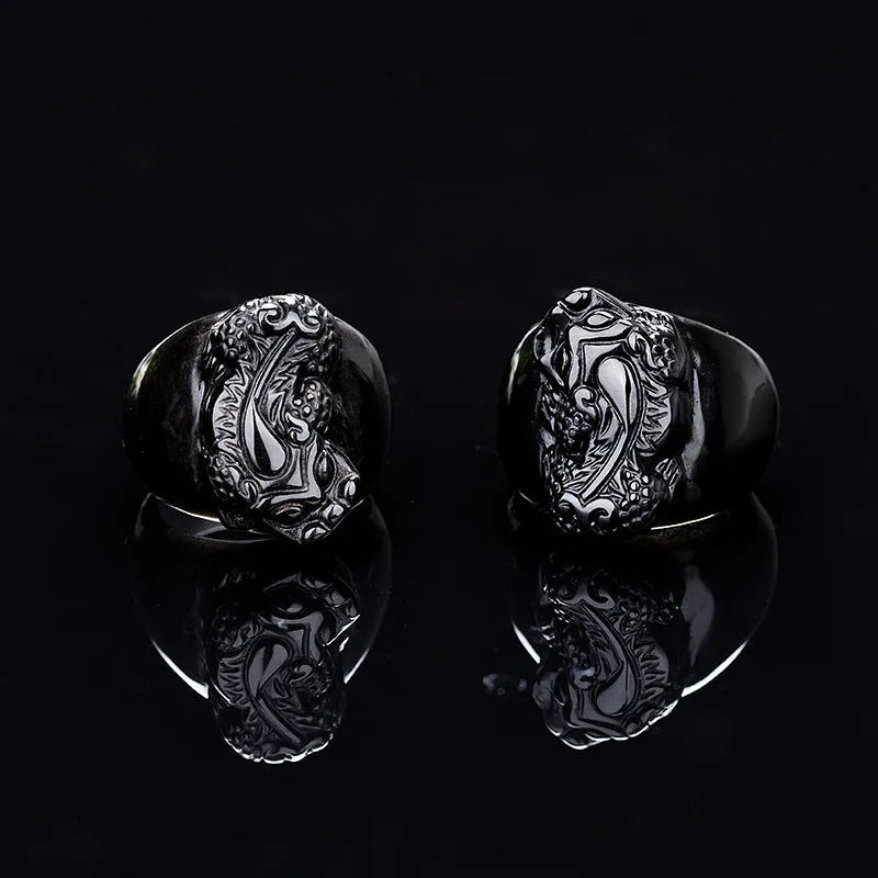 Natural gold sheen obsidian pixiu men's thumb ring alloy band size No19