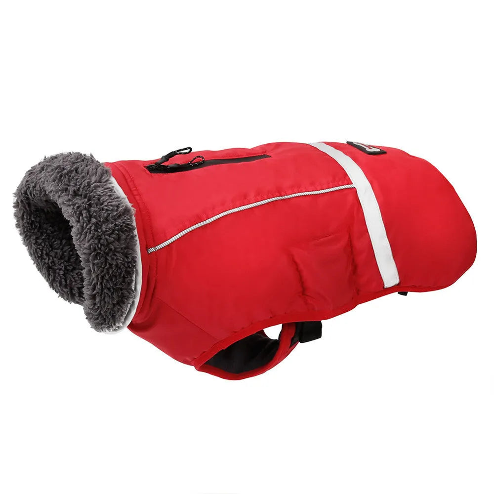 Thick warm dog vest in black waterproof nylon with reflective strips