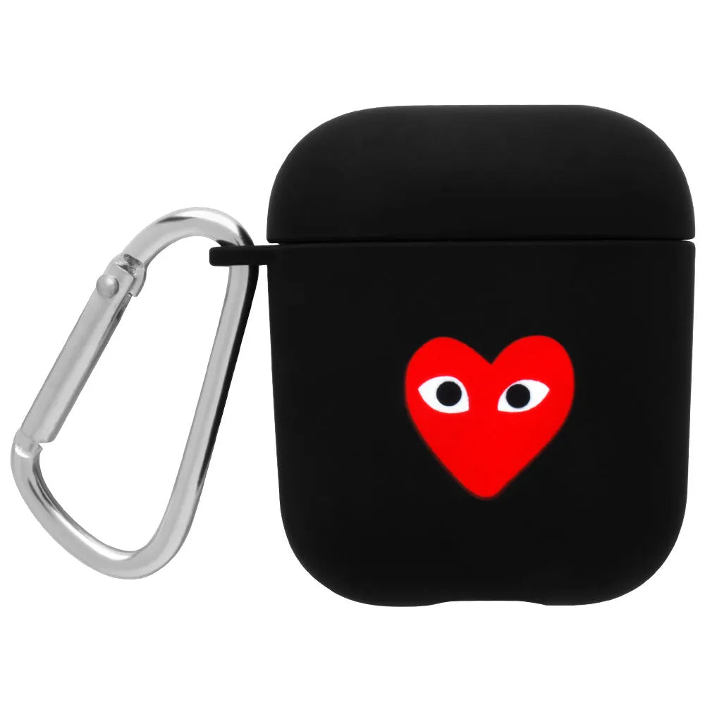 Black and pink PC AirPods case covers with removable flower love smile face decorative inserts