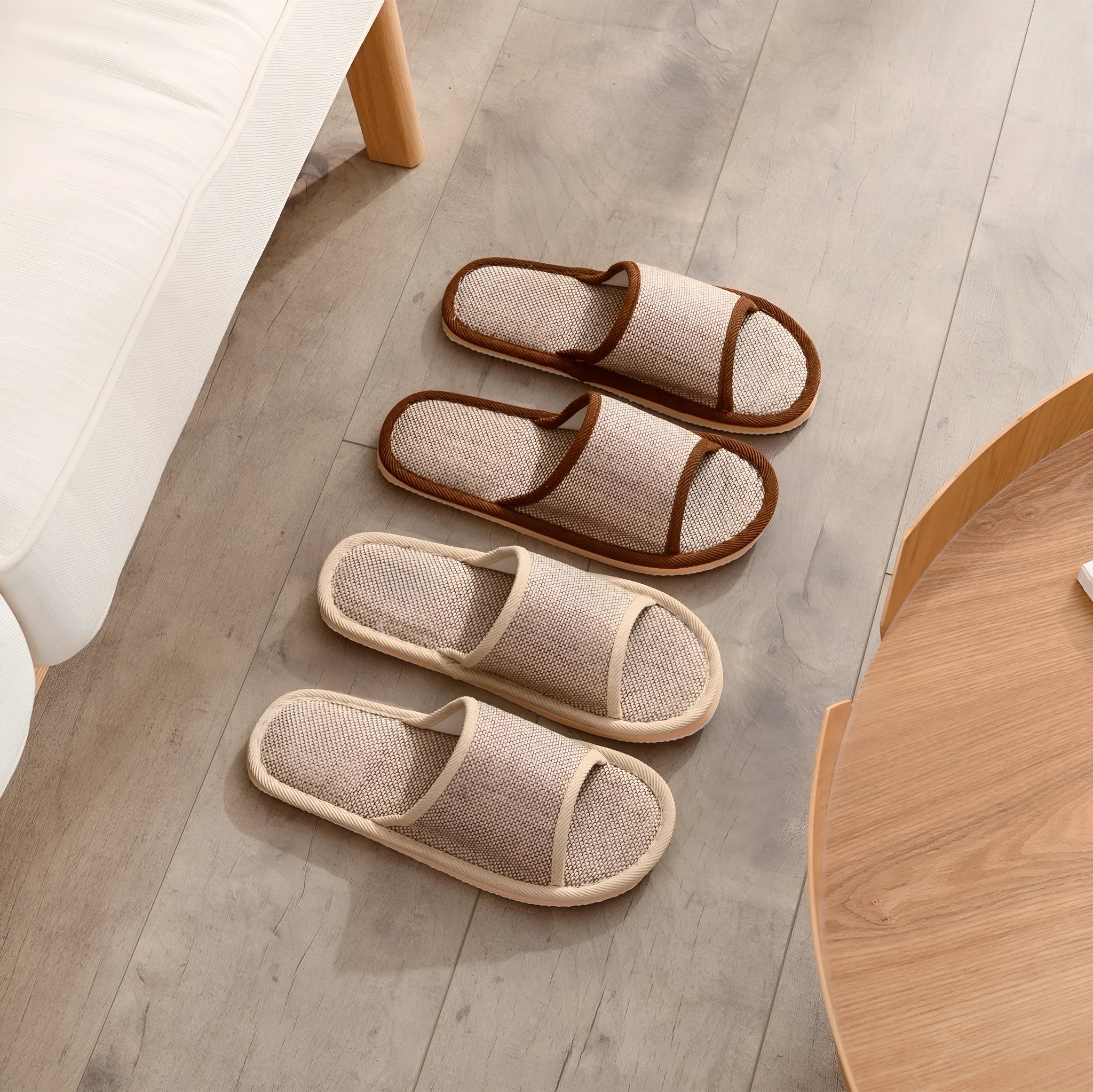 Women's linen open toe slippers in multiple colours with thickened sole