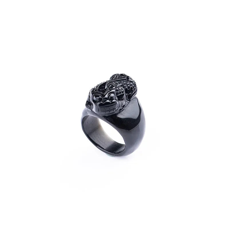 Natural gold sheen obsidian pixiu men's thumb ring alloy band size No19