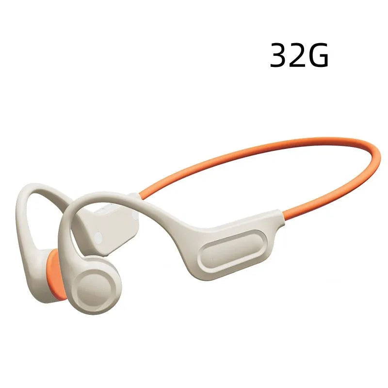 32G memory bone conduction Bluetooth headset in ear hook design, black colour, with controls on the side