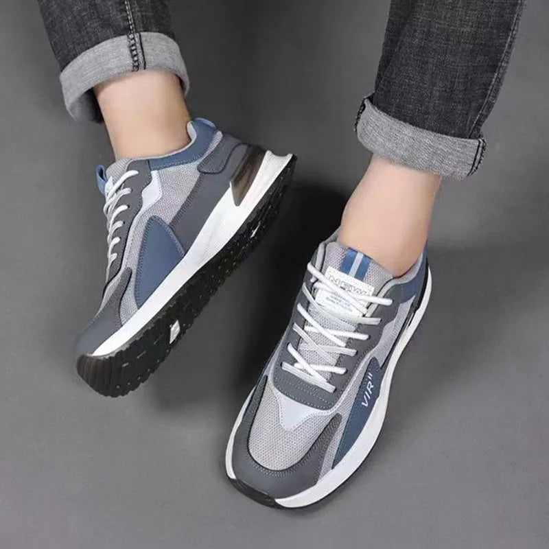 Men's colour block mesh sneakers with lace-up design in black, grey, and white colour options