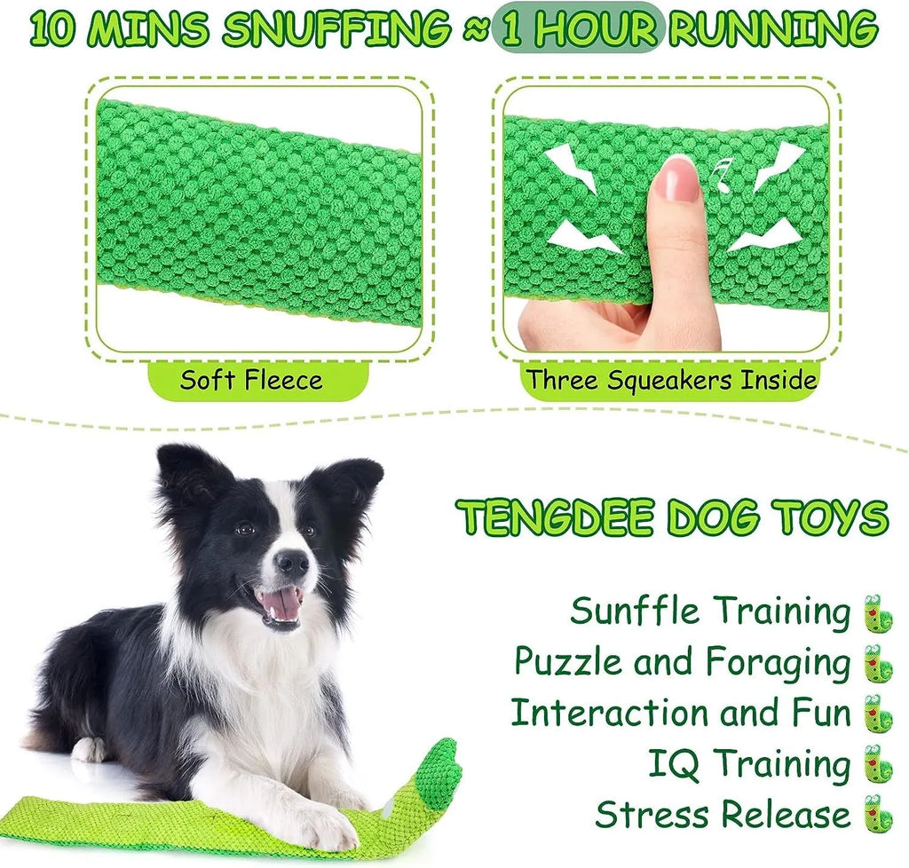 Convertible squeak dog toy in snail shape with hidden food holes for foraging training