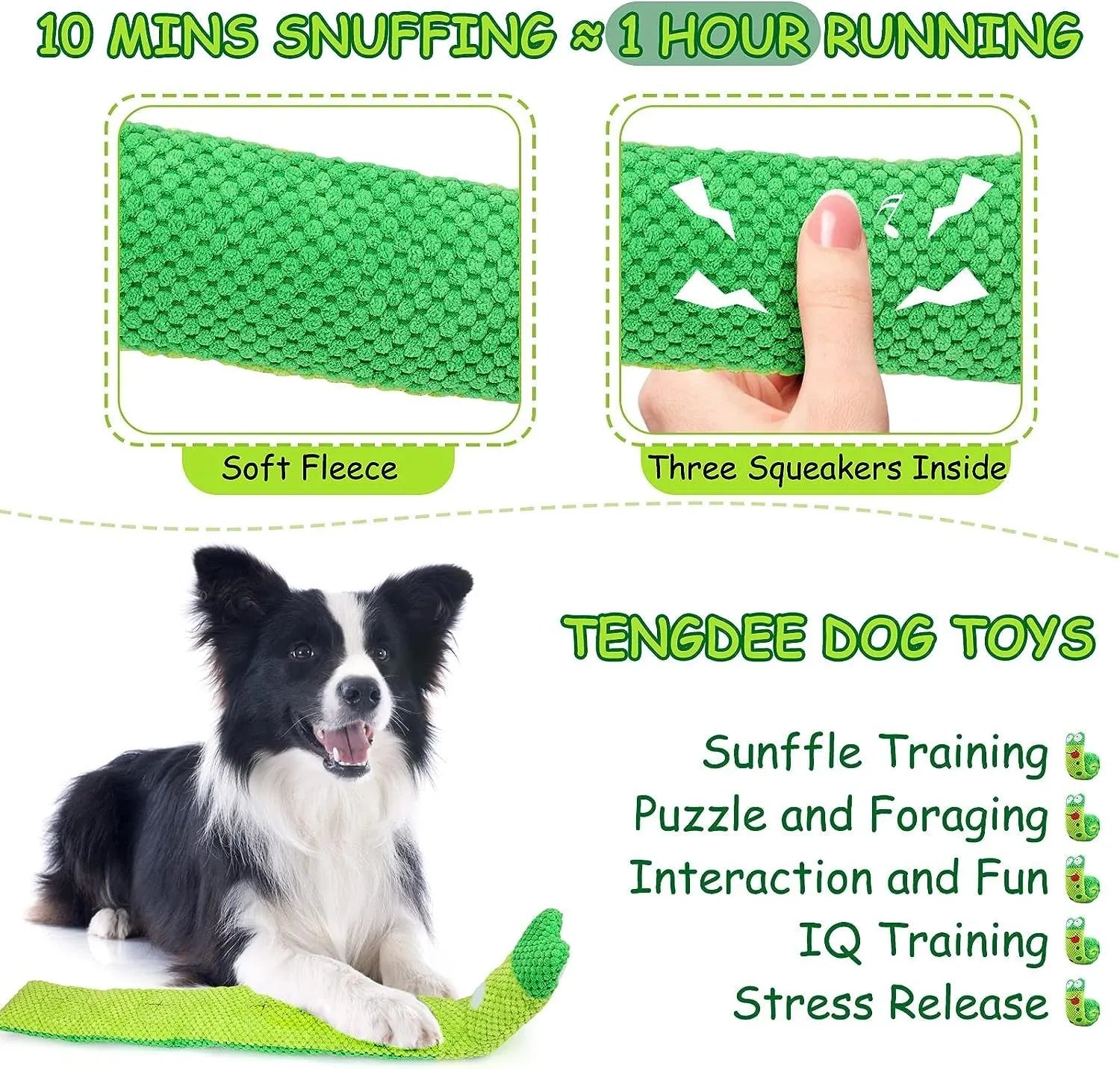 Convertible squeak dog toy in snail shape with hidden food holes for foraging training