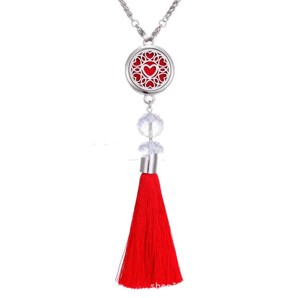 Alloy tassel aromatherapy car pendant necklace with 50cm chain and cotton wadding