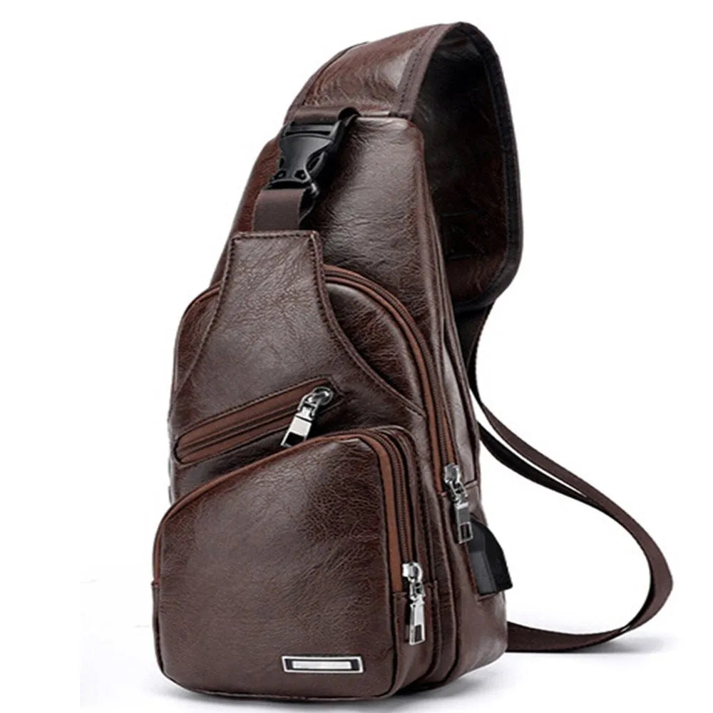 Waterproof one-shoulder messenger bag in black PU fabric, 17x35x6cm, with main and secondary pockets
