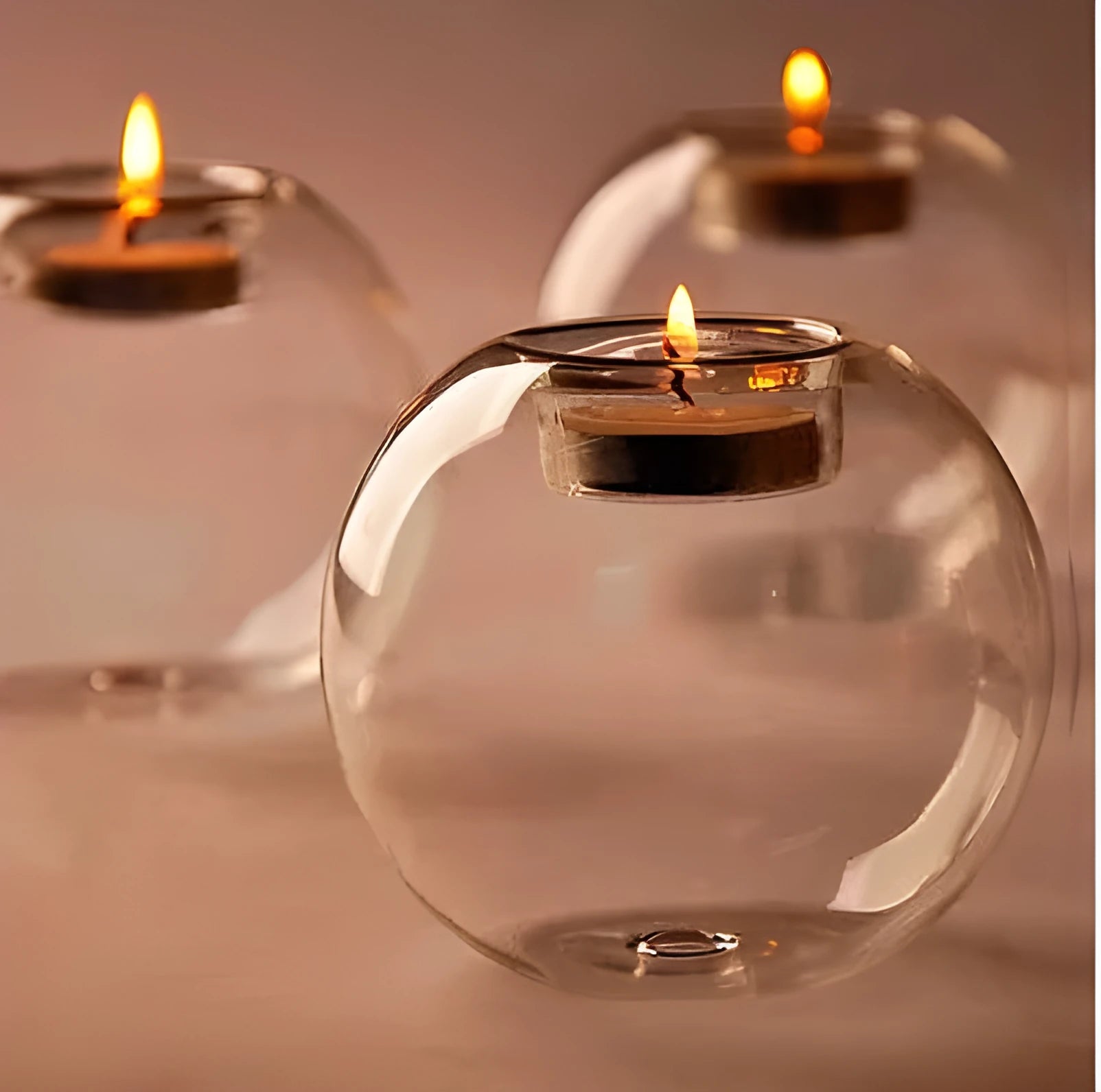 Handmade European style round hollow glass candle holder in three sizes