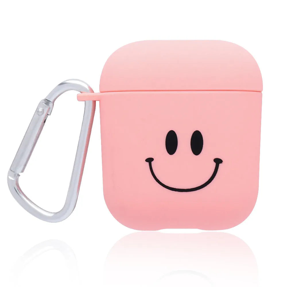 Black and pink PC AirPods case covers with removable flower love smile face decorative inserts