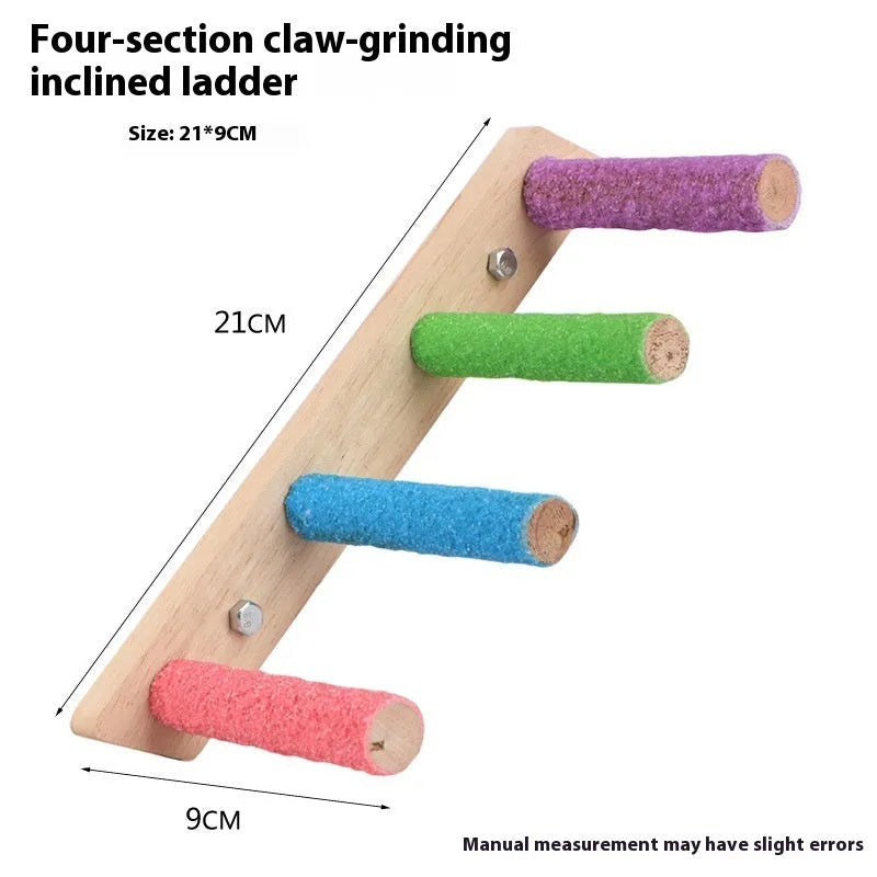 Natural wood frosted parrot grinding stick perch with ladder design