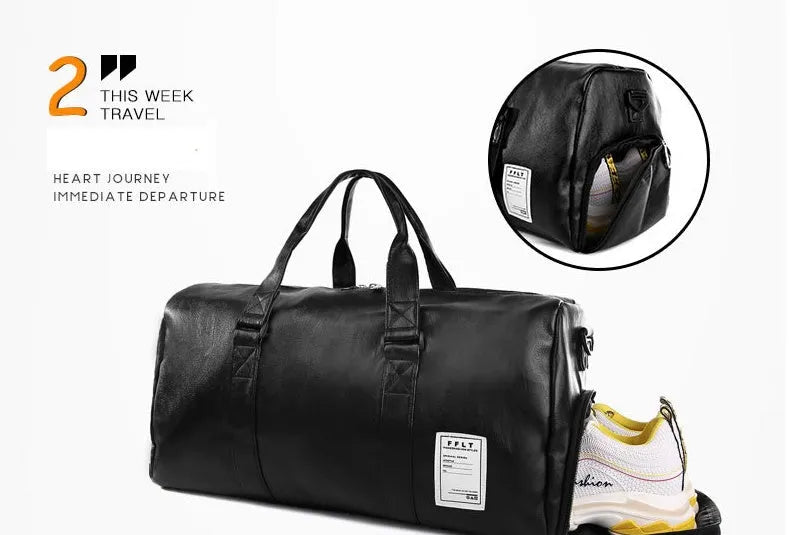Black waterproof sports bag with diagonal straps and separate side shoe compartments.