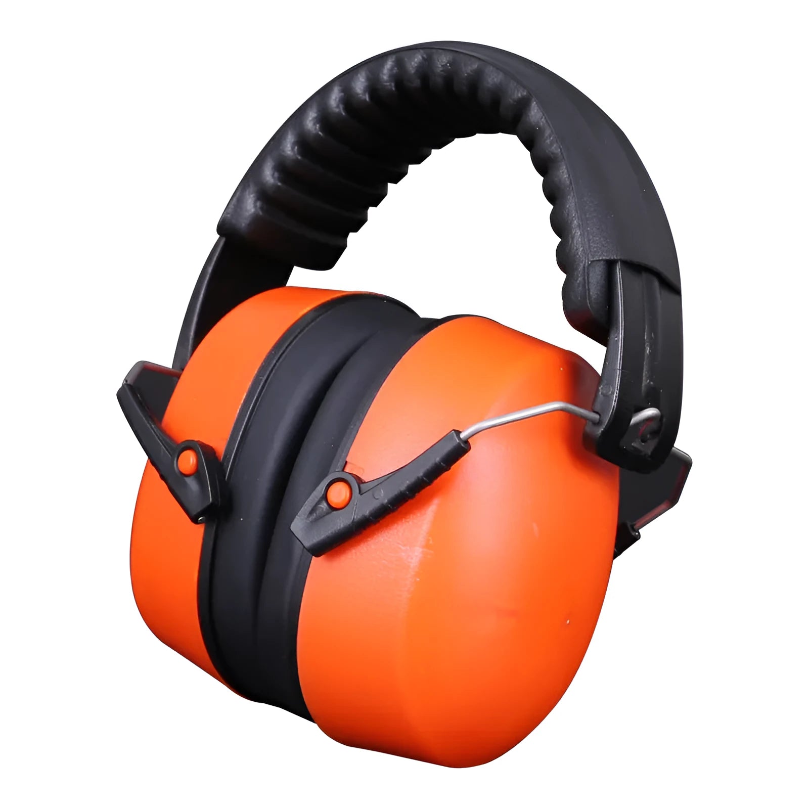 Orange adjustable noise-cancelling headphones and protective earmuffs with a soft headband.