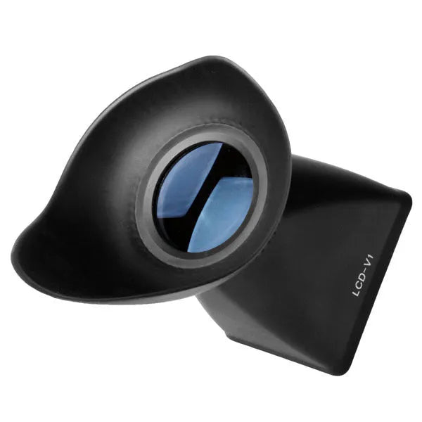 Black magnetic camera LCD viewfinder amplifier attached to a DSLR, showing 2.8x screen magnification.