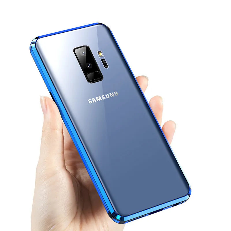 Black anti-peeping magnetic clamshell phone case for Samsung Galaxy phone, showing closed design.