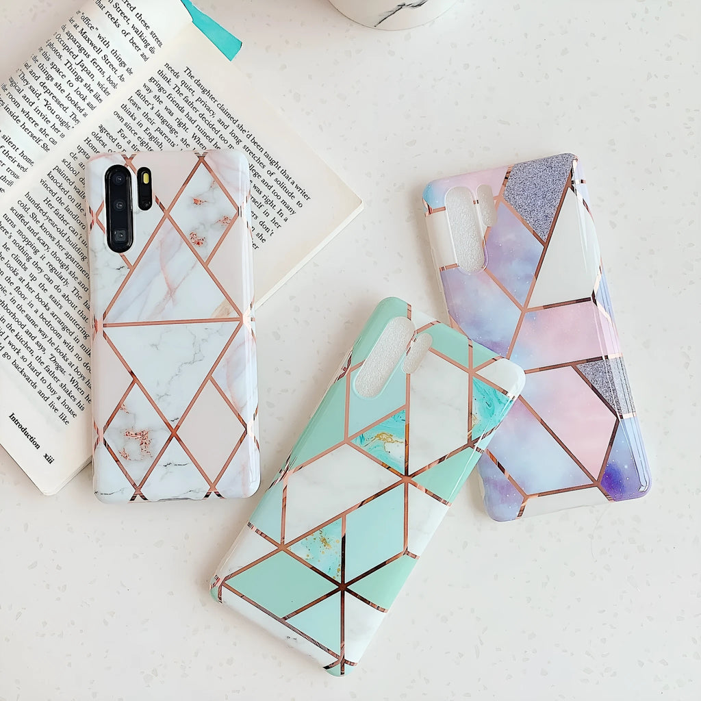 Electroplated marble mobile phone case in various colours for Huawei and Samsung smartphones
