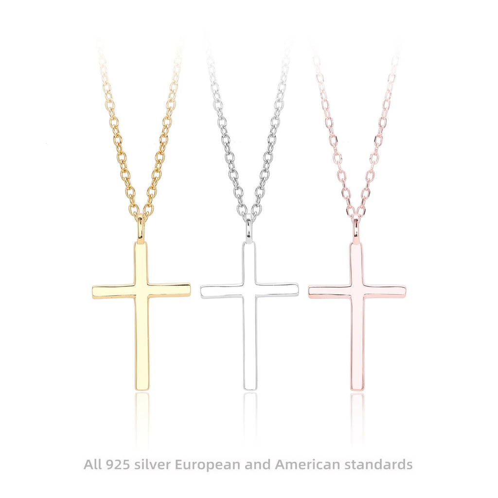 S925 sterling silver cross pendant necklace with O-shaped chain in gold plating