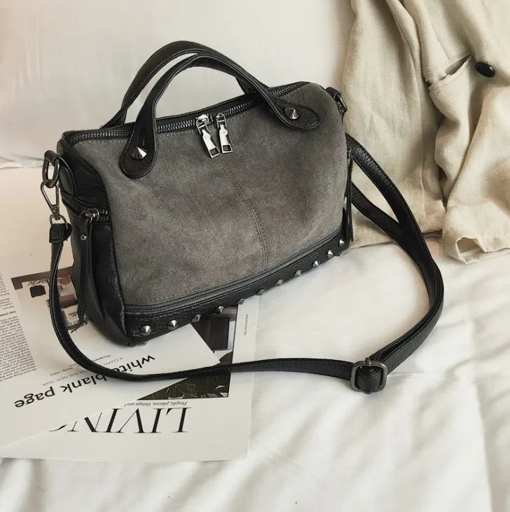 Women's soft PU leather tote shoulder bag in grey colour showing spacious interior