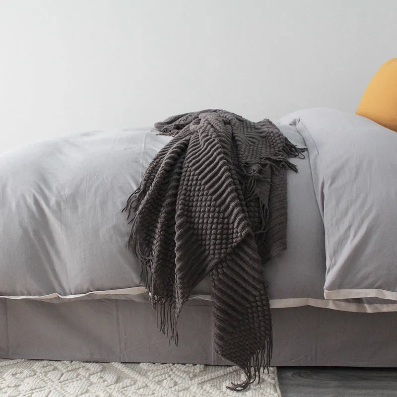 Small polyester nap blanket in dark grey, khaki, or light grey, dimensions 127cm by 170cm