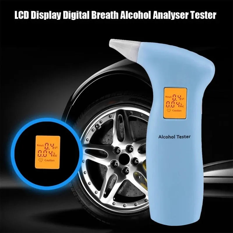Portable orange light breath alcohol tester with manual and four replaceable mouthpieces.