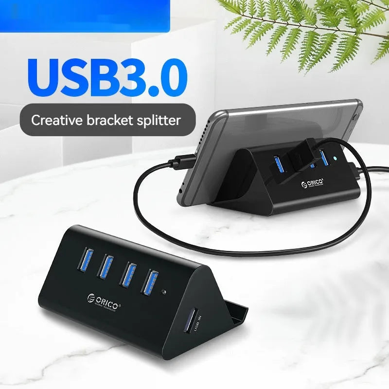 USB 3.0 4-port external hub with bracket, no external power supply, for trade fairs