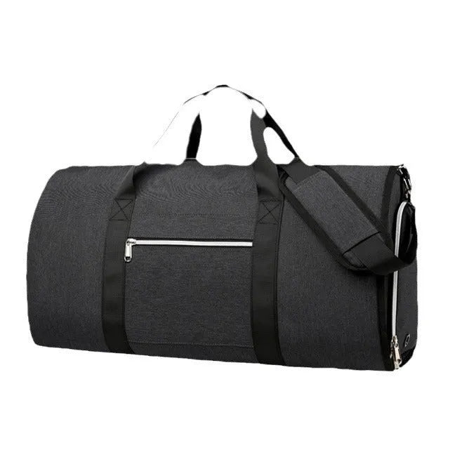 Multi-purpose Oxford cloth storage bag in grey colour, showing compartments and expansion feature.
