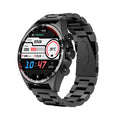 Smart watch in black, silver, or gold with health monitoring display showing heart rate and step count