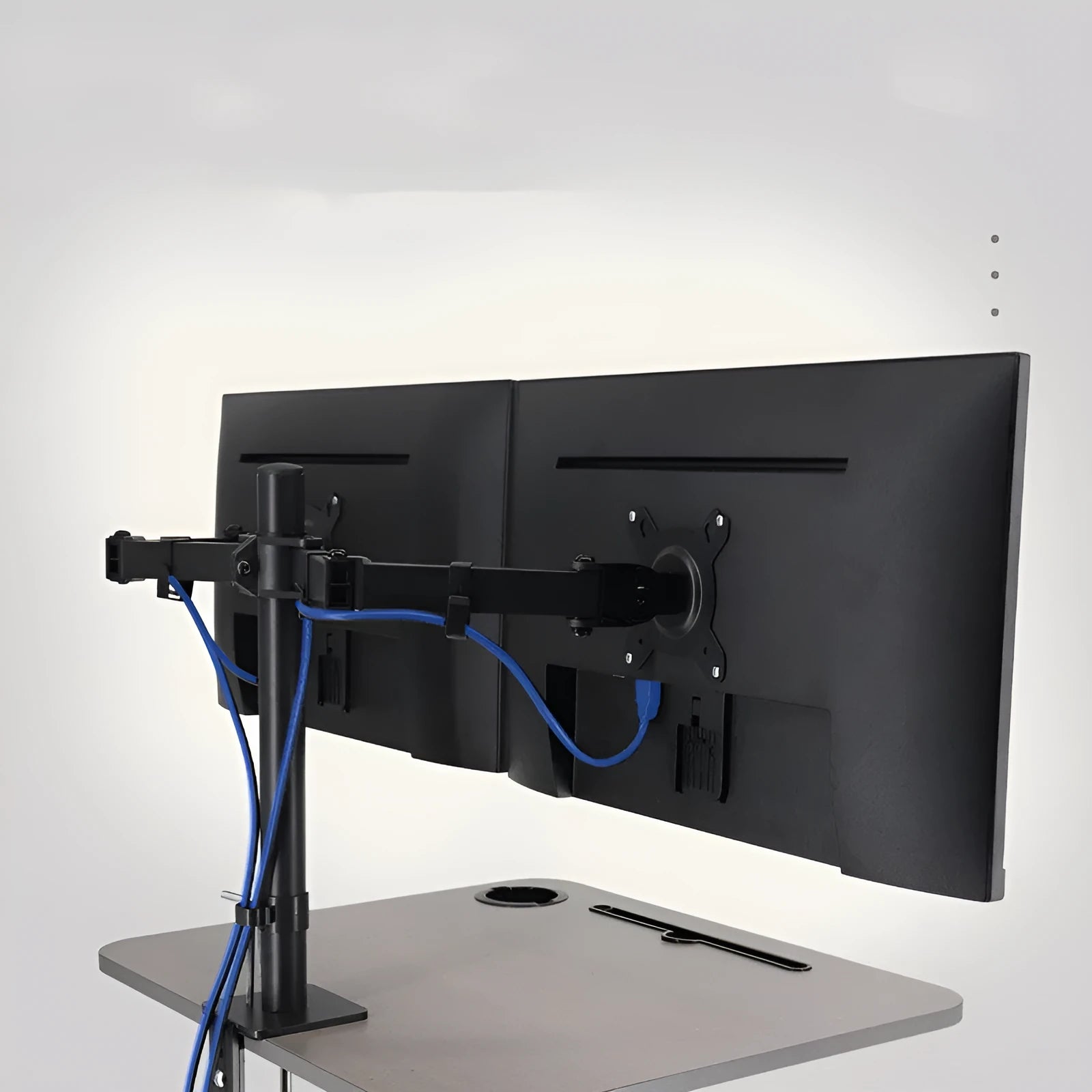 Lifting and rotating computer monitor arm bracket made of steel for 13-32 inch screens.