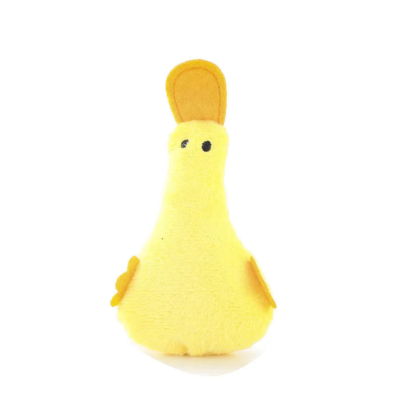 Yellow duck plush pet toy with squeaker and catnip for dogs and cats