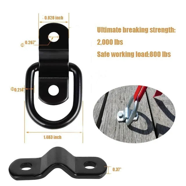 Galvanised black carbon steel pull ring floor hook for universal vehicle mounting.