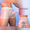 Men's red nylon elephant nose boxer shorts on a white background.