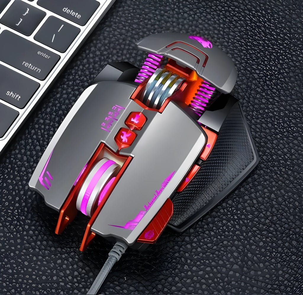 Thunder Wolf V9 black wired gaming mouse with six buttons and ergonomic right-handed design