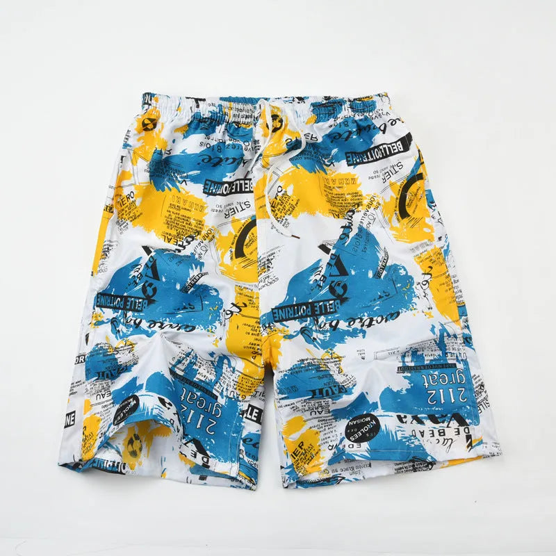 Men's printed five-point swimming trunks with floral pattern in polyester fabric