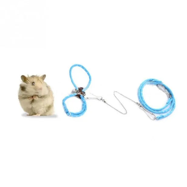 Pink hamster training traction rope harness with adjustable nylon neck and chest loops and small bell on 60cm lead