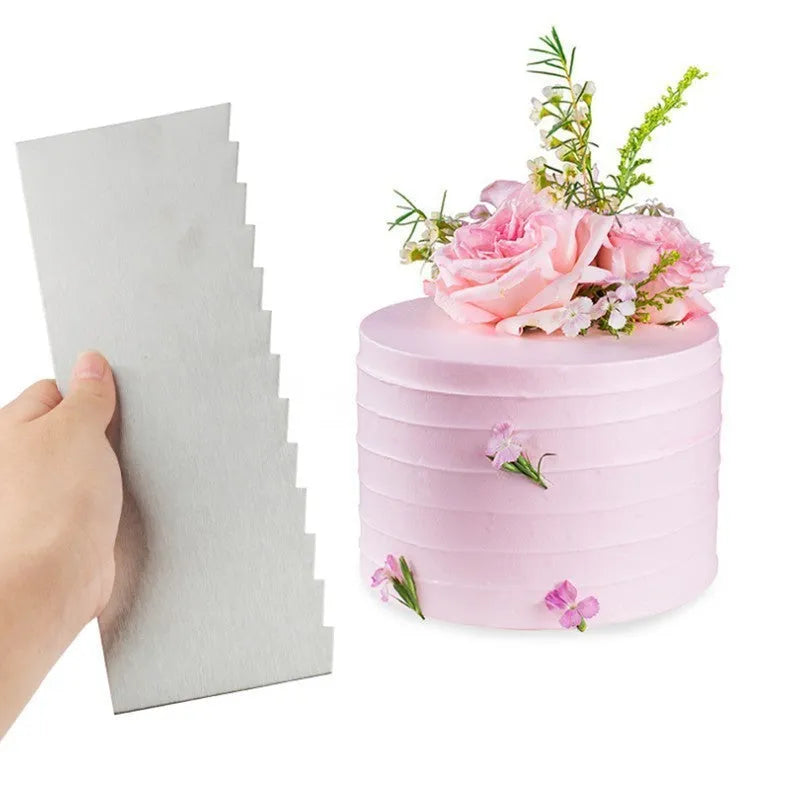 Stainless steel cream scraper cake decorating tool with polygon pattern edge